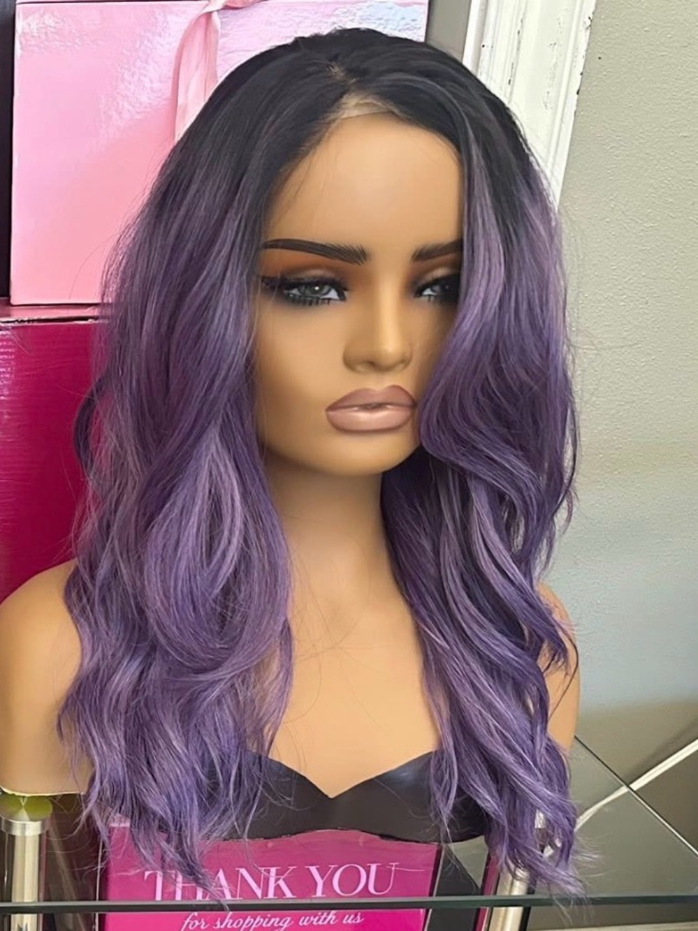 CSC Luxury Purple Ombre Wavy Lace Front Wig with Dark Roots